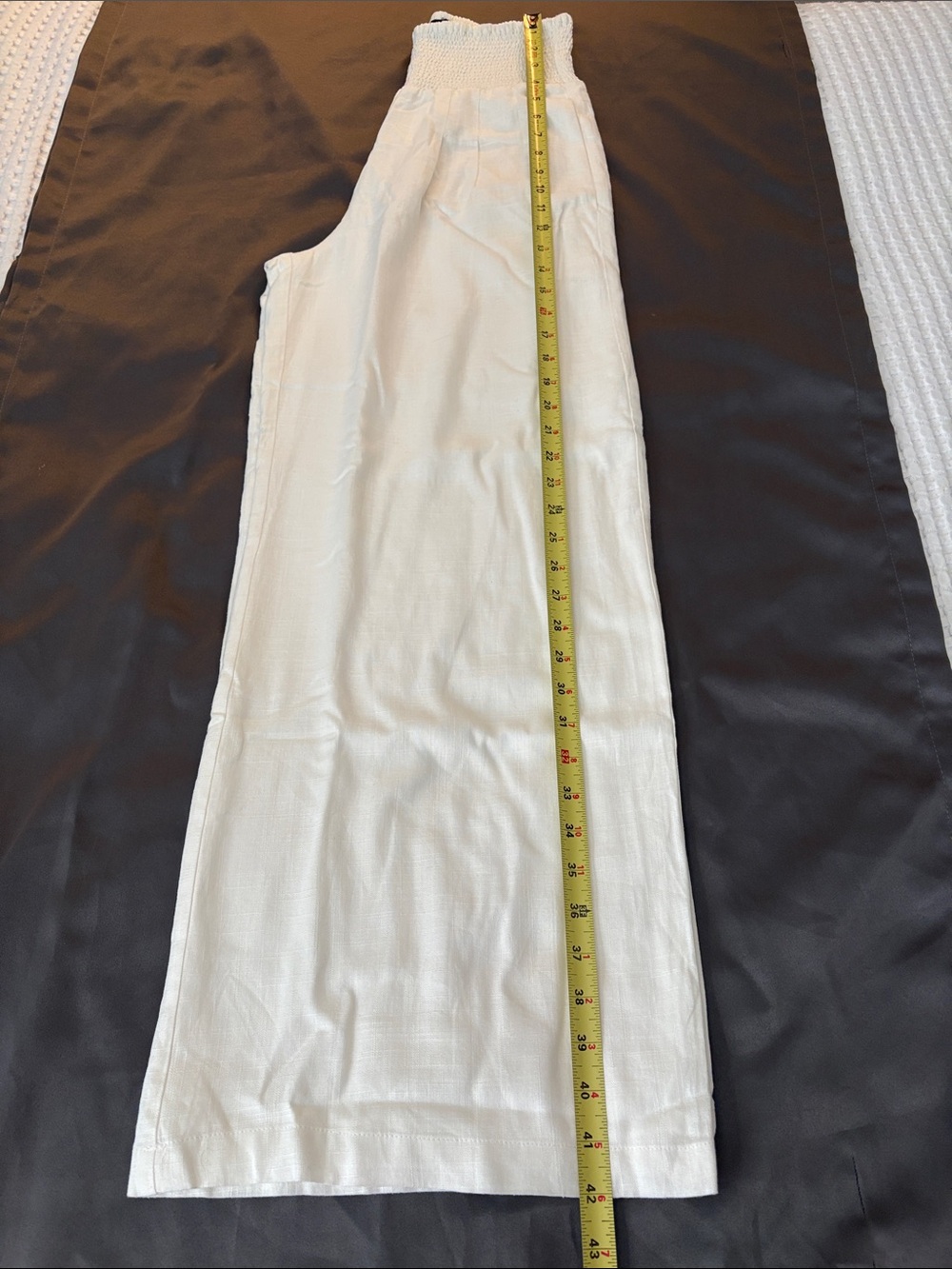 NWOT Aakaa Linen Blend Lined White Palazzo Smocked Waist Pull on Pants SZ S - Picture 9 of 9